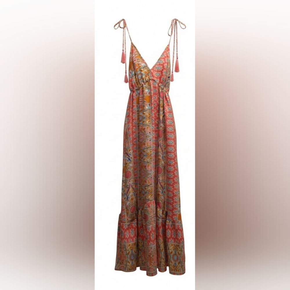 Floral Paisley Maxi Skirt in Coral and Gold